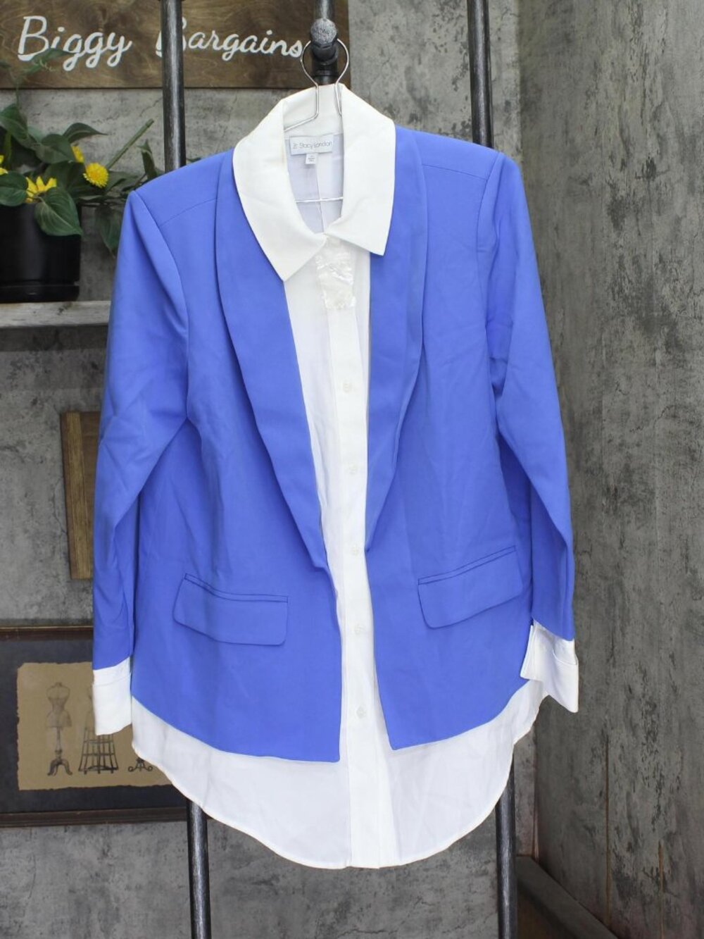 By Stacy London Blazer with Attached Button-Up Shirt Periwinkle Blue Multi M